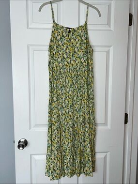 Floral Spaghetti-Strap Dress in Yellow and Green